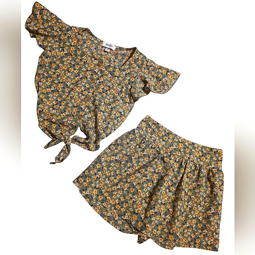 Floral Tie-Front Top and Skort Set